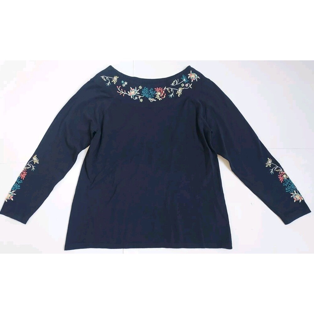 NWT Christopher & Banks Navy Embroidered Boat Neck Lightweight Sweater Size L